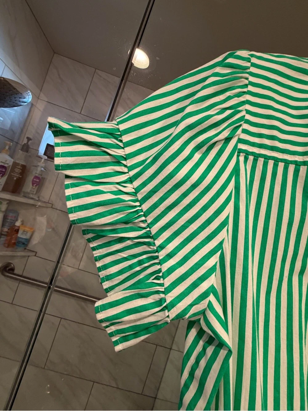 J Crew Green Striped Button-Front Maxi Dress
